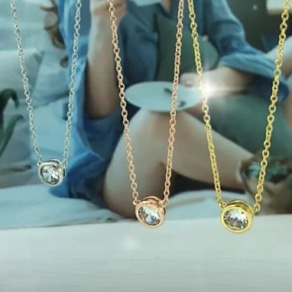 Classic 1 Carat Round CZ Layering Necklace Rose Gold, Silver, Gold - Picture 5 of 13